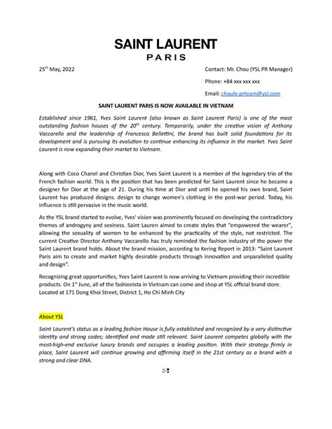 ysl beauty pr manager email contacts